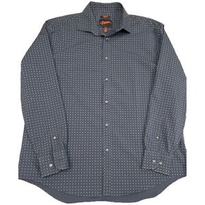 EGARA Button Down Dress Shirt Men's Size 17.5 34/35 Stretch Skinny Fit Navy Blue